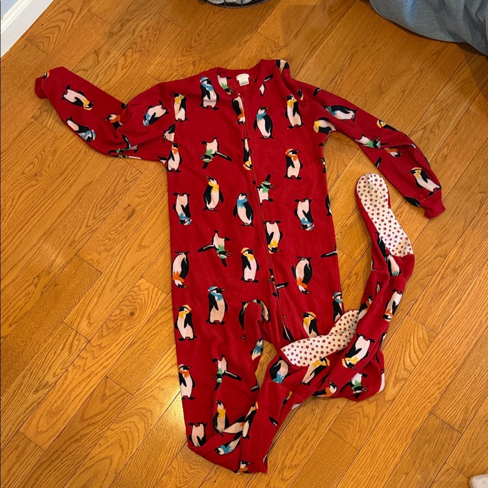 Cherokee Red kids large 12-14 Footie with Penguin Pattern Pajamas